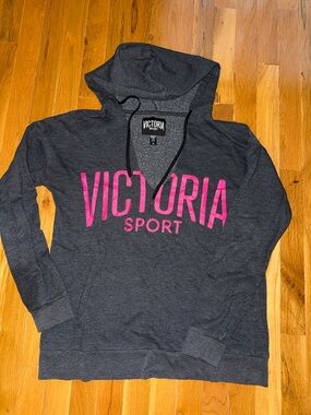 Victoria Sport Dark Gray Hoodie with Pink Logo